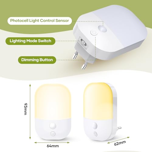 [1 Pezzo] Luce Notturna con Sensore Crepuscolare, 5 Livelli di Luminosità, ON/OFF/AUTO Modalità di Illuminazione, 3000K Bianco Caldo Luce Notturna Bambini per Corridoi, Scale, Camera da Letto, 0,3W - Prova pratica