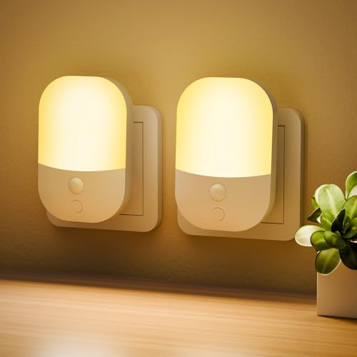 [2 Pezzi] Luce Notturna con Sensore Crepuscolare, 5 Livelli di Luminosità Regolabili, ON/OFF/AUTO Modalità, 3000K Bianco Caldo Luce Notturna Bambini per Camera da Letto, Soggiorno, Corridoio, 0,3W - Design e materiali