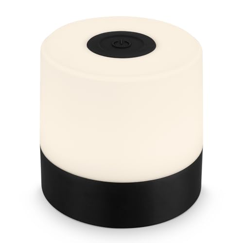 BRILONER - Mini lampada da tavolo senza fili, ricaricabile, a batteria, lampada da scrivania dimmerabile, abat jour, USB-C, lampada comodino senza fili, 2W 150lm 2.700K, 7x7 cm, Bianco Caldo, nero - Design e materiali
