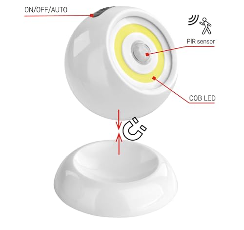EMOS - Luce notturna a LED con sensore - LED COB in bianco freddo, alimentato a batteria (3 x AAA) - Supporto magnetico per un facile allineamento - 3 modalità: AUTO/ON/OFF - Portata di 15 m, durata - Dettaglio recensione 4