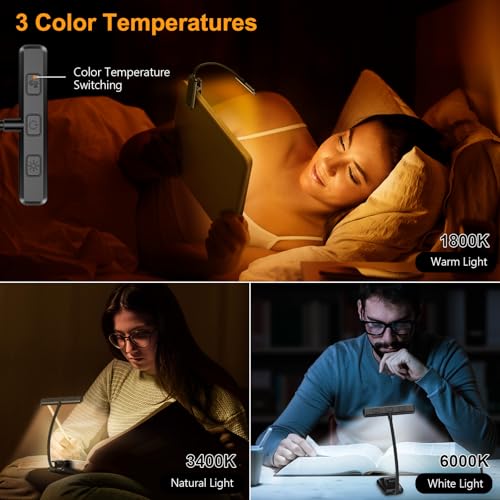 Gritin 19 LEDs Lampada Luce da Lettura per Libro, Luce per Lettura Libri a Letto con Clip, Ricaricabile, 3 Temperature di Colore, Dimmerabile Senza Livelli, Lunga Durata, per Studio, Lavoro a Maglia - Funzionalità e accessori