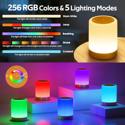 Lampada da comodino touch dimmerabile, 4 modalità e 256 RGB Luce notturna a LED calda bambini, lampada touch ricaricabile USB con temporizzazione, lampada da tavolo senza fili per camera da letto - Funzionalità e accessori