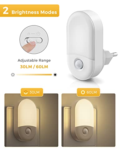 LOHAS-LED Luce notturna con sensore di movimento [2 pezzi], presa notturna, bianca calda 3000K, luminosità regolabile 30LM/60LM, luce notturna LED con sensore di movimento, per scala, camera da letto - Prova pratica