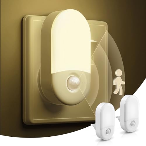 LOHAS-LED Luce notturna con sensore di movimento [2 pezzi], presa notturna, bianca calda 3000K, luminosità regolabile 30LM/60LM, luce notturna LED con sensore di movimento, per scala, camera da letto - Design e materiali
