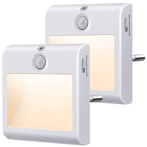 Luce Notturna Bambini, [2 Pezzi] Luce Notturna con Sensore di Movimento Luminosità Regolabile 3 Modalità (ON/AUTO/OFF), Luci Notturne Bianca Calda per Cameretta, Corridoio, Cucina, Scale, Bagno - Design e materiali