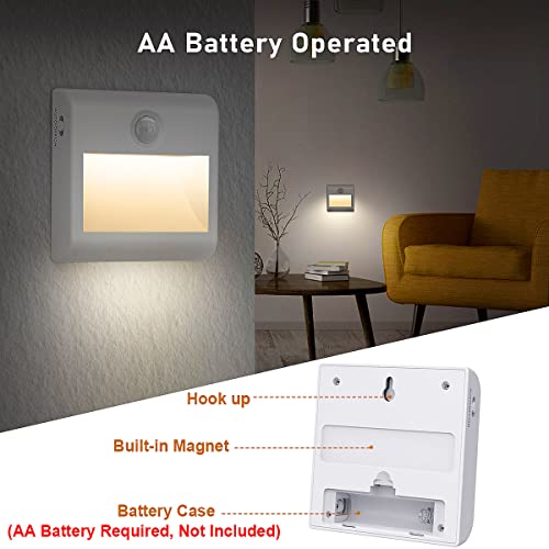 Luce Notturna Batteria, [2 Pezzi] Luce Notturna con Sensore di Movimento, AUTO/ON/OFF, Luce Notturna Bambini a Magnete Incorporato per Armadio, Scale, Corridoi, Cucina, Garage, 4000K Bianco Naturale - Funzionalità e accessori