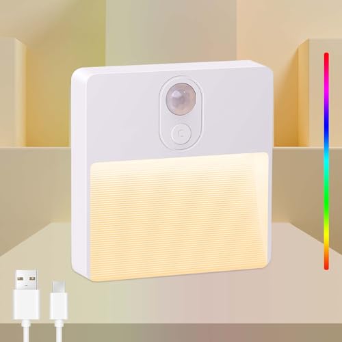 Luce notturna LED con sensore di movimento per interni, ricaricabile tramite USB, 3 modalità (AUTO/SPENTO/ACCESO), luce RGB per corridoio, scale, camera da letto, stanza dei bambini (1 pezzo) - Design e materiali