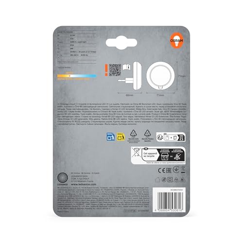 OSRAM LUNETTA Luce notturna rotonda bianca con sensore; Tecnologia LED; Flusso luminoso 3 lm; 3000 K bianco caldo; interruttore on/off; installazione della presa - Dettaglio recensione 4