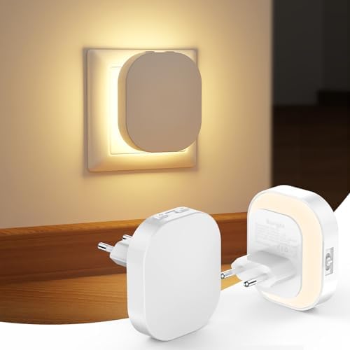 Suright 2 Pezz Luce Notturna Bambini, Luce Notturna da Presa con Sensore Movimento e Crepuscolare, Luminosità Regolabili, AUTO/ON/OFF, 2700K Lampada Notturna per Cameretta, Corridoio, Bagno e Cucina - Design e materiali